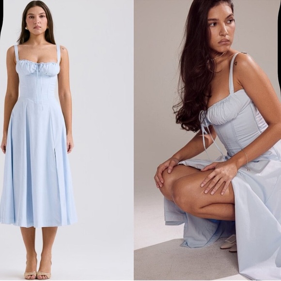House of CB Dresses & Skirts - NWOT HOUSE OF CB Carmen Soft Blue Cotton Bustier Sundress sz M plus cup